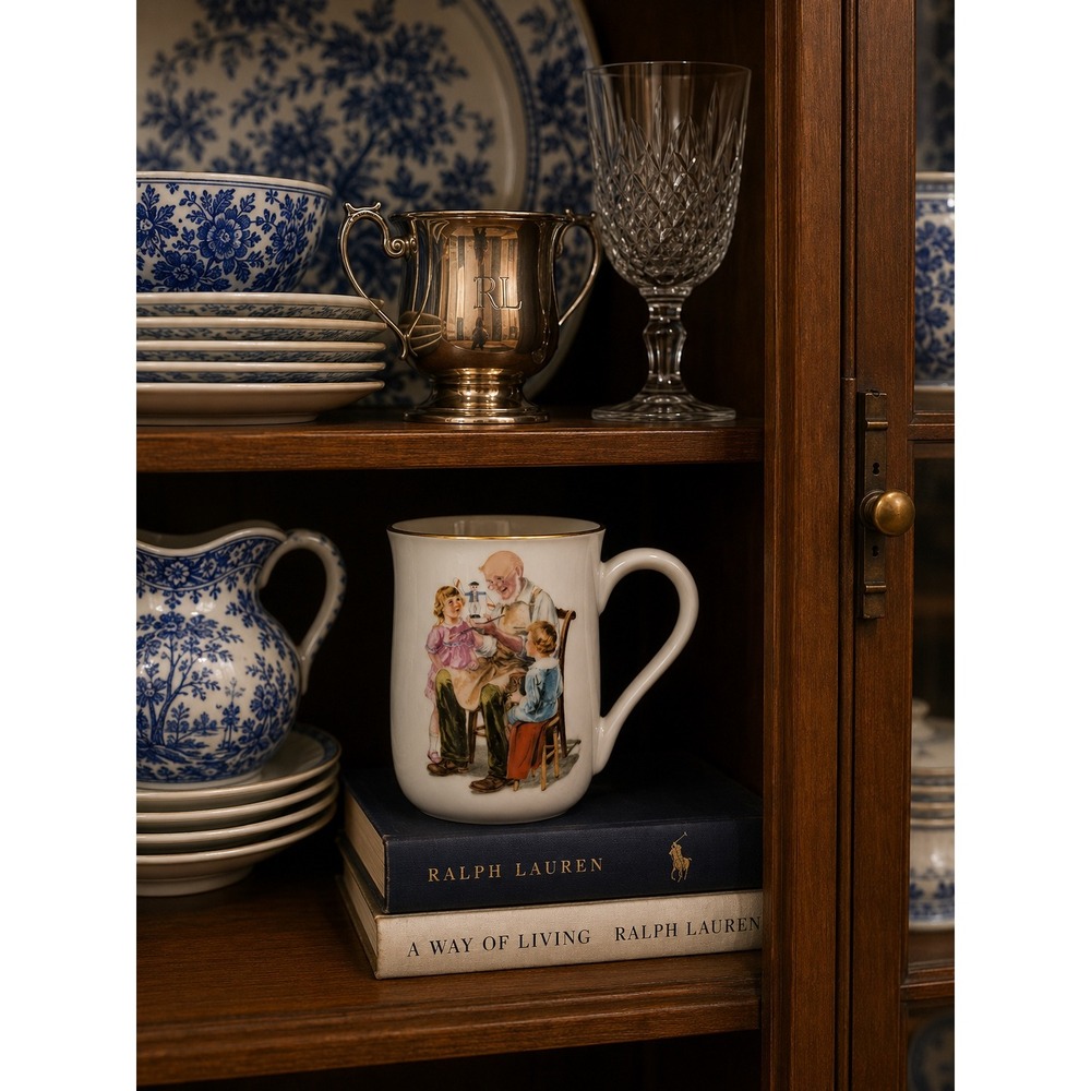 Norman Rockwell Museum The Toy‎ Maker Mug 1986 Vintage Porcelain Gold Rim 4 inch